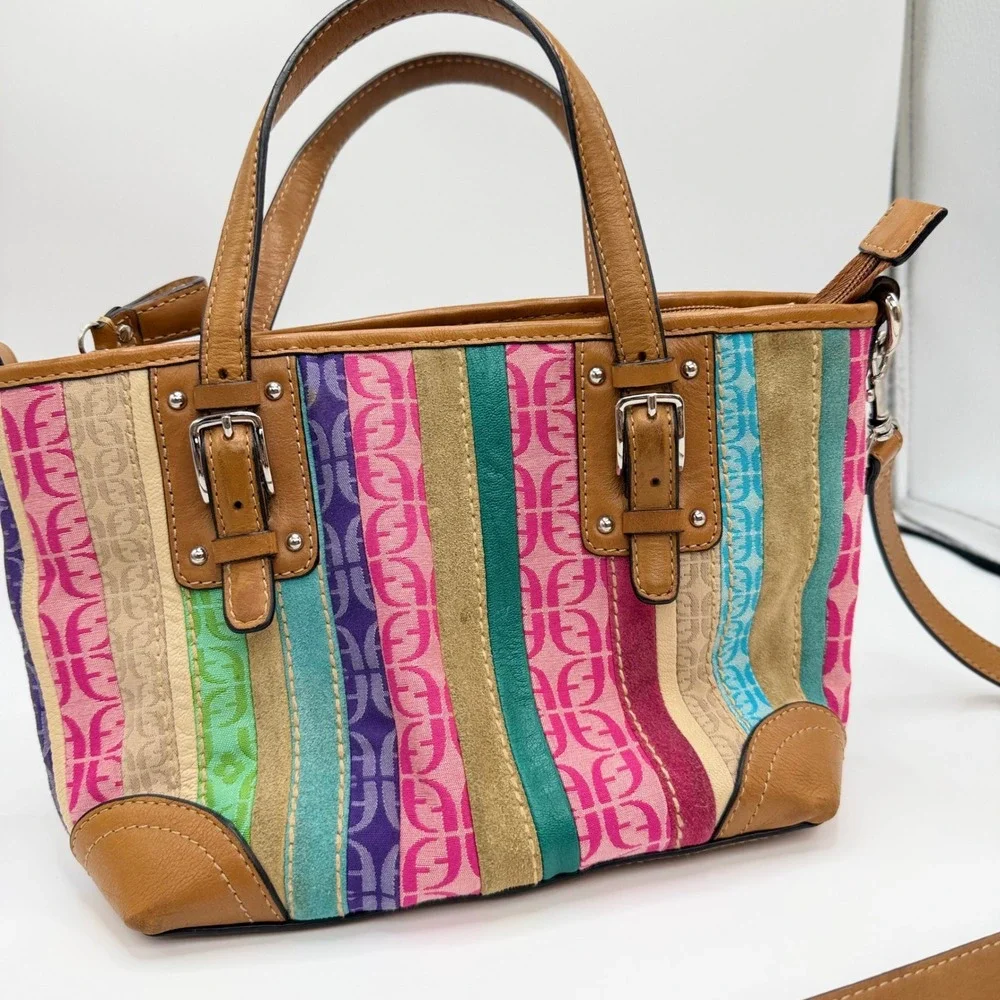 Fossil Y2K Patchwork Satchel Small Multi Color Jacquard Striped Crossbody Bag